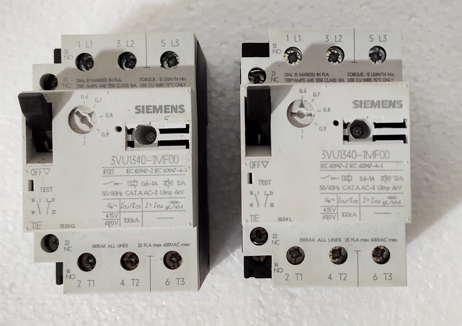 SIEMENS 3VU1340-1MF00 CIRCUIT BREAKER LOT OF 02 PCS